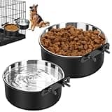 Crate Water Bowl No Spill, 2 Pack Dog Crate Bowls Hanging, Kennel Dog Water Food Bowls Mountable, Pet Cage Accessories Feeder Dish, Large Stainless Steel Coop Cup for Cat Puppy Bunny Guinea Pig Ferret