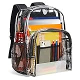 Vorspack Clear Backpack Heavy Duty PVC Transparent Backpack Extra Large Clear Backpacks with Reinforced Strap for College Workplace Security - Black