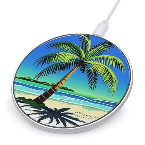 Palm Tree Clip Art Wireless Charger Portable Fast Charging Pad Lightweight Wireless Charging Station for Phone Slim Charge Mat for Travel Home Office Desk