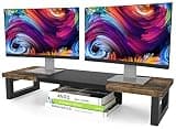 WESTREE Dual Monitor Stand Riser, Wood and Steel Multi-Purpose Desktop Storage Stand for 2 Monitors for Computer, Laptop, Printer, TV, Rustic Brown