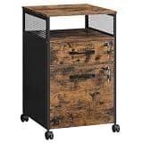VASAGLE File Cabinet, Mobile Filing Cabinet on Wheels, for Home Office, 2 Lockable Drawers, for A4, Letter-Size Hanging File Folders, Open Shelf, Steel Frame, Rustic Brown and Ink Black UOFC077B01