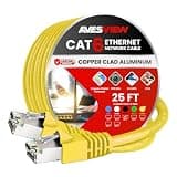 AvesView CAT 6 Shielded Ethernet Cable 25FT Yellow, Indoor High-Speed (SFTP) 10Gbps Snagless Shielded Ethernet Cable for Internet, Router, Computer, PlayStation, Xbox, POE Camera, Printer - Yellow