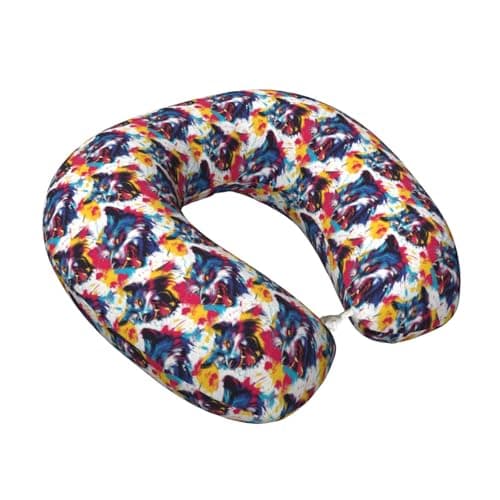 Colorful Graffiti Wolf Head Print Travel Neck Pillow for Airplanes, Memory Foam Neck Pillow for Traveling/Sleeping, Travel Essentials Accessories for Women Men