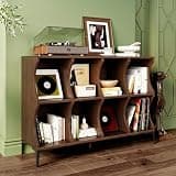 DreamDashio 8 Cube Storage Book Shelf with Base, 50" Long Horizontal Bookshelf, Low Wood Cubby Bookcase, Modern Bookcase and TV Stand for Living Room, Bedroom, Home Office, Walnut Brown