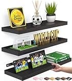 BAYKA Floating Shelves for Wall, Wall Mounted Rustic Wood Shelves for Bathroom, Bedroom, Living Room, Kitchen, Hanging Shelf for Books/Storage/Room Decor with 22lbs Capacity (Black, Set of 3, 15.7in)