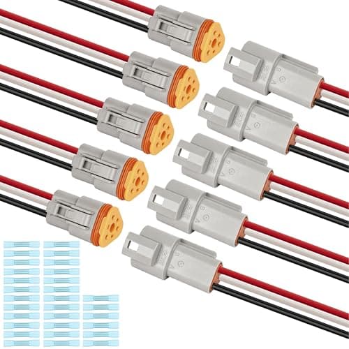 5 Kits Deutsch DT 3 Pin Wiring Harness Connector, Deutsch Male Female 2 Wire Way Waterproof Automotive Electrical Connector 16 AWG with Heat Shrink Tubing for Car Truck Boat, grey