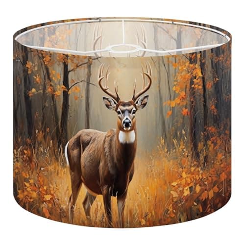 Drum Lamp Shades for Floor Lamps Deer Fall Forest Autumn Orange Landscape Wildlife Animal Nature Easy Assembly Required Fabric Lamp Shades for Bedroom Living Room Home Decor 13x13x10in