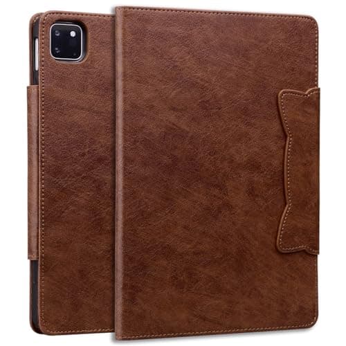 BGHUOLXKJ Protective Case Compatible with iPad Pro 13 2024 Cute Magnetic Buckle Tablet Case PU & TPU Tablet Case Kickstand Tablet Case Card Slot Case(Brown)