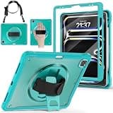BRAECNstock case for iPad Air 13 Inch M4 2026/ M3 2025/ M2 2024 & Pro 12.9 inch 6th/5th/4th/3rd Generation 2022-2018 Cover with Screen Protector,Pencil Holder,360°Rotate Stand-Light Blue
