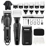 KEMEI Professional Hair Clipper Set for Men, Cordless Hair Clipper Kit with Beard Trimmer & Foil Shaver, R-Type Adjustable Blade, Baber Clipper, Hair Cutting Kit