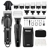 KEMEI Professional Hair Clipper Set for Men, Cordless Hair Clipper Kit with Beard Trimmer & Foil Shaver, R-Type Adjustable Blade, Baber Clipper, Hair Cutting Kit