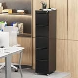Kiwaou 5 Drawer Metal File Cabinet with Lock on Wheels, Heavy Duty Vertical Storage for A4 Letter Legal Files, Black, 17.71" D X 15.16" W X 64.17" H