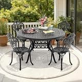 lafengyan Cast Aluminum Outdoor Dining Set with Round Table and 4 Chairs for Patio, Deck or Backyard Use