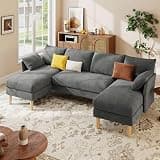 WorthFurni Sectional Couches for Living Room, U Shaped Modular Sectional Sofa with Double Chaise Lounge, 4 Seat Chenille Upholstered Sofa Set, Soft Comfy Couch for Apartment Home (Dark Gray)