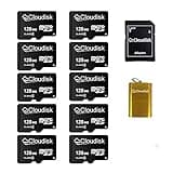 Cloudisk Pack of 10 Micro SD Card 128MB Small Capacity (Not 128GB) Memory Card C4 with Adapter, Card Reader (128MB=0.128GB)