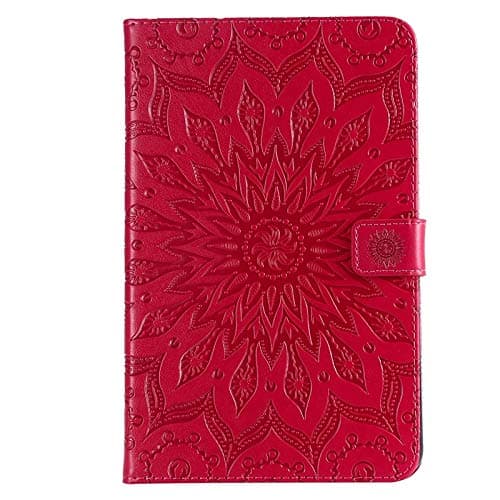 CONGCASE Fashion Sunflower Printing Design PU Leather Flip Wallet Tablet Case Cover Compatible with Samsung Galaxy Tab A 8.0 inch 2018 Model SM-T387 (Color : Red)