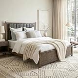 Furniture of America Lorcan Modern Solid Wood Panel Bed with Vertically Channeled Padded Headboard, Metal Cap, Box Spring Needed for Bedroom, Guest Room, Queen, Dark Walnut