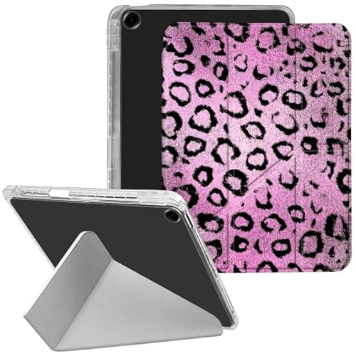 HEAKIERG Clear Case for iPad 10.2" & 10.5"/iPad 9th/8th/7th Gen 2021 2020 2019 with Pencil Holder, Leather Stand Shell Multiple Viewing Angles Shockproof Transparent Cover, Pink Leopard Print