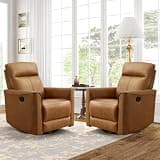CANMOV Swivel Rocker Recliner Set of 2, Glider Rocking Chair, Nursing Chairs Swivel Glider Recliners with Soft Backrest, Leathaire Manual Reclining Sofa for Living Room Bedroom Apartment, Brown