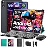 Android 16 tablet 10 inch, Android Tablet with Keyboard, 26GB+256GB+2TB Expand, Electronic Tablet PC with Gemini, 8-Core, 8000mAh, 5G WiFi, GPS, GMS, 2 in 1 Tablet with Case/Mouse/Stylus(Green Case)