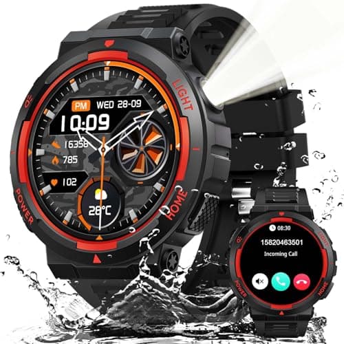 Military Smart Watches for Men (Answer/Dial Calls) LED Flashlight 1.53" Outdoor Tactical Smartwatch with 100+ Sport Modes 3ATM Waterproof Fitness Tracker with Sleep Heart Rate Monitor for iOS Android