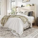 Allewie Queen Size Upholstered Bed Frame with Charging Station & Storage Headboard, Soft Velvet Wingback Platform Bed, Strong Wooden Slats Support, No Box Spring Needed, Easy Assembly, Cream