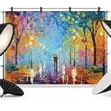 Orange Blue Purple Forest Backdrop 7x5ft Oil Painting Trees Couple Photography Backdrop Fabric Photoshoot Background Tapestry Banner for Birthday Baby Shower Decoration Party Video Photo Studio Props