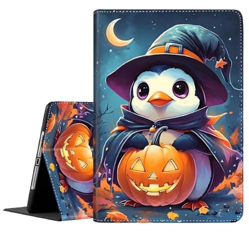 Case for New iPad (A16) 11th Generation 11 Inch 2025,for iPad 10th Generation 2022 10.9 Inch, Multi-Angle Stand Smart Cover Shockproof with Auto Wake/Sleep, Cute Halloween Penguin Pumpkin
