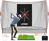 Pro Golf Net, 10x7ft Heavy Duty Golf Practice Net with Mat, Outdoor Indoor Hitting Nets with Noise Reduce Silk Target for Backyard Driving Chipping/Garage Training, Christmas Golf Gifts for Men Boys