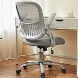 Sweetcrispy Office Computer Desk Chair, Ergonomic Mid-Back Mesh Rolling Work Swivel Task Chairs with Wheels, Comfortable Lumbar Support, Comfy Flip-up Arms for Home, Bedroom, Study, Student, Gray