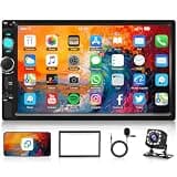 Driauto 7 inch Double Din Car Stereo with Bluetooth Mirror Link, 2 Din Touch Screen Car Radio Audio Receiver Steering Wheel Control AHD Reverse Camera FM EQ Type-C/USB/AUX Share Video Colorful Light