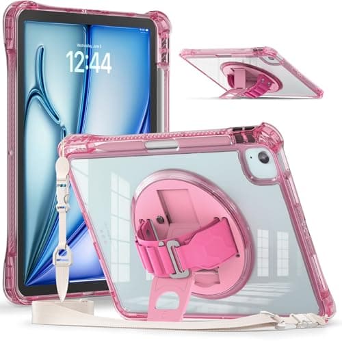 FONREST Slim Clear Hard Case for iPad Air 11-in. M3/M2 4th/5th Gen A3266/7 A2902/3 w/Swivel Kickstand Pencil Holder Silicon Hand Grip Shockproof Crystal Transparent Acrylic TPU Edge Back Cover (Rose)