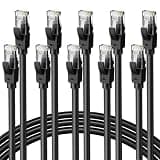 Ethernet Cable 6ft 10-Pack For Cat6, 40Gbps Support Cat8/Cat7, 24AWG Network Cable Indoor&Outdoor, Direct Burial Waterproof & UV Resistant, High Speed Snagless RJ45 LAN Cord Modem/Router, Black