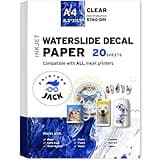 Water Slide Decal Paper Inkjet 20 Sheets A4 Size Premium Water-Slide Transfer Paper Clear Transparent Printable Water Slide Decals for Tumblers, Mugs, Glasses DIY Christmas Gift