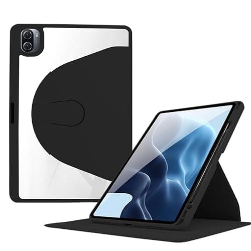 HUOLUNGJIN Rotating Case Compatible with Xiaomi Mi Pad 6/Mi Pad 6 Pro 11 inch 2023 with Pencil Holder, Shock-Absorbent 360 Degree Rotation Clear Back Cover, Auto Wake/Sleep (Black)