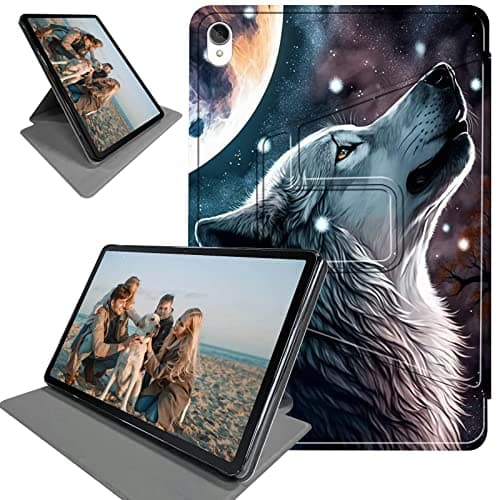 360 Degree Rotation Portable Case for Lenovo Tab P11 Plus 2021 (TB-J616F/J607F) & Tab P11 2020 (TB-J606F/J606X), Smart Standing Cover with Auto Sleep/Wake, Wolf Looking Moon