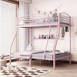 Garvee Twin Over Full Bunk Bed, Metal Bunk Beds with Ladder and Guardrail,Heavy Duty Space Saving Design,Smooth Rounded Edges,Ideal for Dorms and Small Rooms,Pink