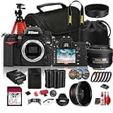 Nikon D7000 Body Only DX Format DSLR Camera 16.2MP with Full HD Movie Recording and Fast Continuous Shooting (25468) + Nikon 35mm f/1.8 Lens + 64GB Card + 52mm Filter Kit + More (24pc Bundle)