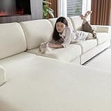 OHSIO Sectional Couch Covers, Wear Resistant Stretch Sofa Covers Washable Soft Couch Cushion Covers Anti Slip Furniture Protector Sofa Slipcovers for Pets (1 Piece Back Couch Cover, Ivory)
