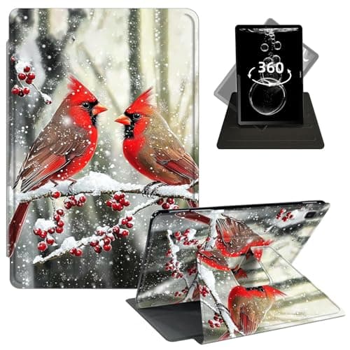 FKIUBWRY Case for Samsung Galaxy Tab A7 Lite 2021 8.7 Inch (SM-T220/T225/T227),360 Degree Rotating PU Leather Slim Folio Stand Cover,Soft TPU Back Protective,Cute Cardinal Couple