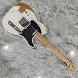 White Rhxflame Road Worn Electric Guitar, Ash Body, Roasted Canada Maple Neck & Fingerboard, Rounded End Frets, Tremolo Bridge, Vintage Tuners