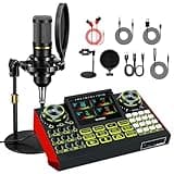 Podcast Microphone Bundle with Live Sound Card Audio Mixer, Podcast Equipment Bundle Sound Board with 3.5mm Condenser Microphone for Pc/Phone Live Streaming Singing Gaming,Voice Changer, Denoise