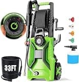 commowner Pressure Washer 5000 PSI Adjustable Pressure, Power Wahser Powered with 33ft Pressure Hose, 4 Nozzles and 500ml Foam Cannon, Cleaner Machine for Home, Car, Green
