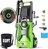 commowner Pressure Washer 5000 PSI Adjustable Pressure, Power Wahser Powered with 33ft Pressure Hose, 4 Nozzles and 500ml Foam Cannon, Cleaner Machine for Home, Car, Green