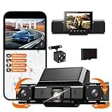 Dash Cam 360° View 4 Channel Car Camera, Front Rear Left Right 4 Way Recording, GPS WiFi APP Control, G-Sensor 24H Parking Mode, IR Night Vision WDR Wide Angle, Free TF Card Included