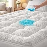 Waterproof Mattress Topper Queen - Extra Thick Breathable Bamboo Mattress Pad for Back Pain Relief, Up to 21 Inch Deep Pocket, Soft Cooling Cover for Hot Sleepers & Pets, Washable