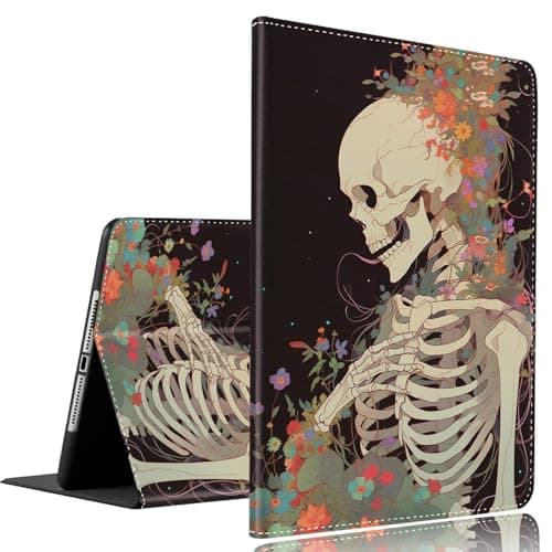 Case for iPad Air 13 inch 2024/iPad Pro 12.9 inch 6th/5th/4th/3rd Gen 2022/2021/2020/2018 ,Slim Fit Foldable Standing Cover Case with Auto Sleep/Wake ,Skeleton with Flower Skull