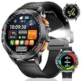 LIGE GPS Smart Watches for Men, Bluetooth Call, LED Flashlight, Compass, 1.43" AMOLED Fitness Watch with Heart Rate/Sleep Monitor, 100+ Sports Modes, iOS Android Compatible, Black