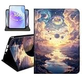 JANENFNA Slim Folio Case Compatible with Lenovo Tab M10 Plus 10.6" 2022 3rd Gen, PU Leather 360 Rotating Stand Cover, Auto Sleep/Wake, TPU Bumper, Cosmic Planets Scene