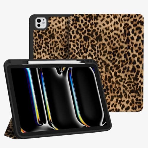 Ouinice Case for iPad Air 13 Inch 2026/2025/2024 (M4/M3/M2 Chip), iPad Pro 12.9” 6th/5th/4th/3rd Generation Case,Full Protective Cover with Pencil Holder, Trifold Stable Stand, Brown Cheetah
